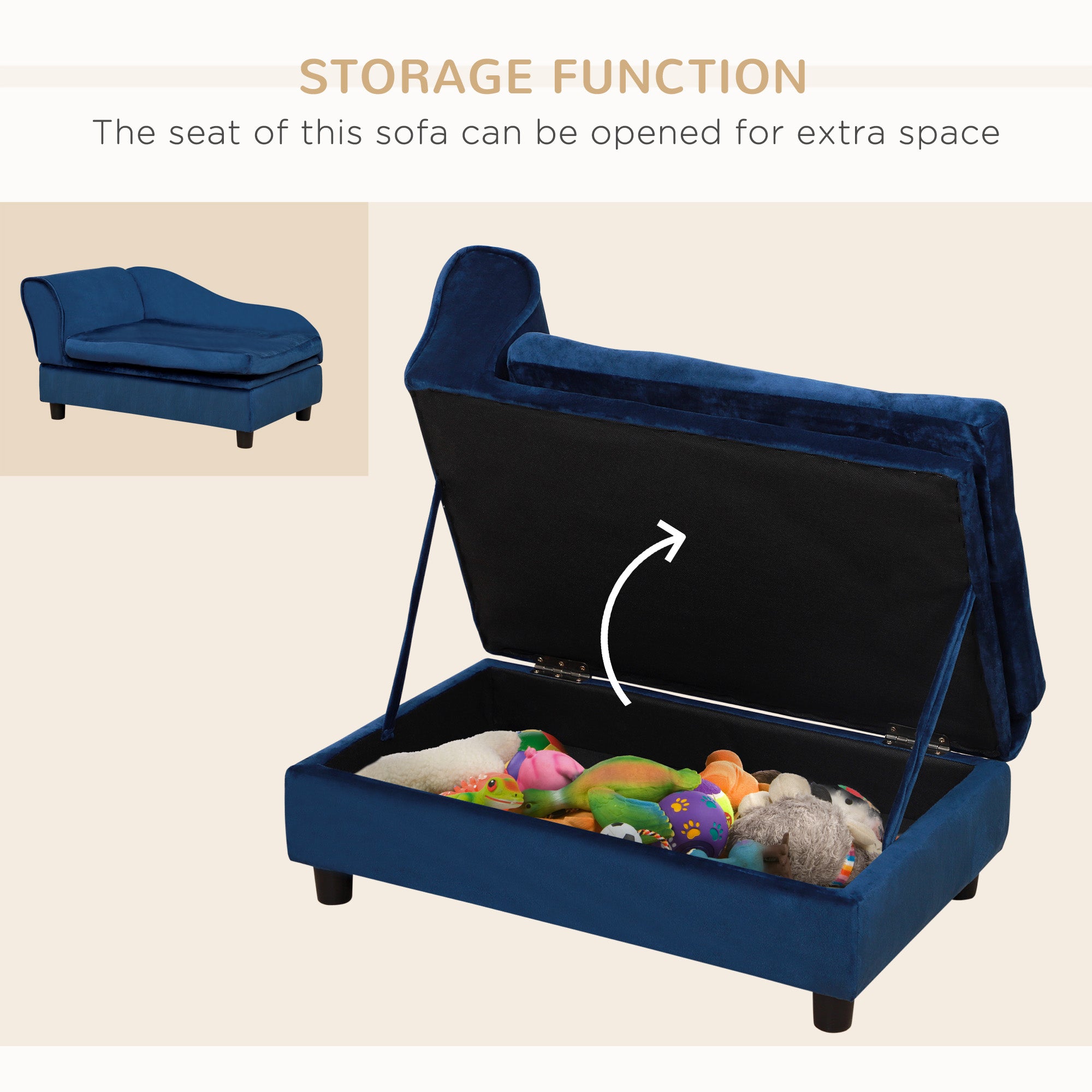 Pet Sofa Bed Couch with Storage, Pet Sofa for Cats and Small Dogs