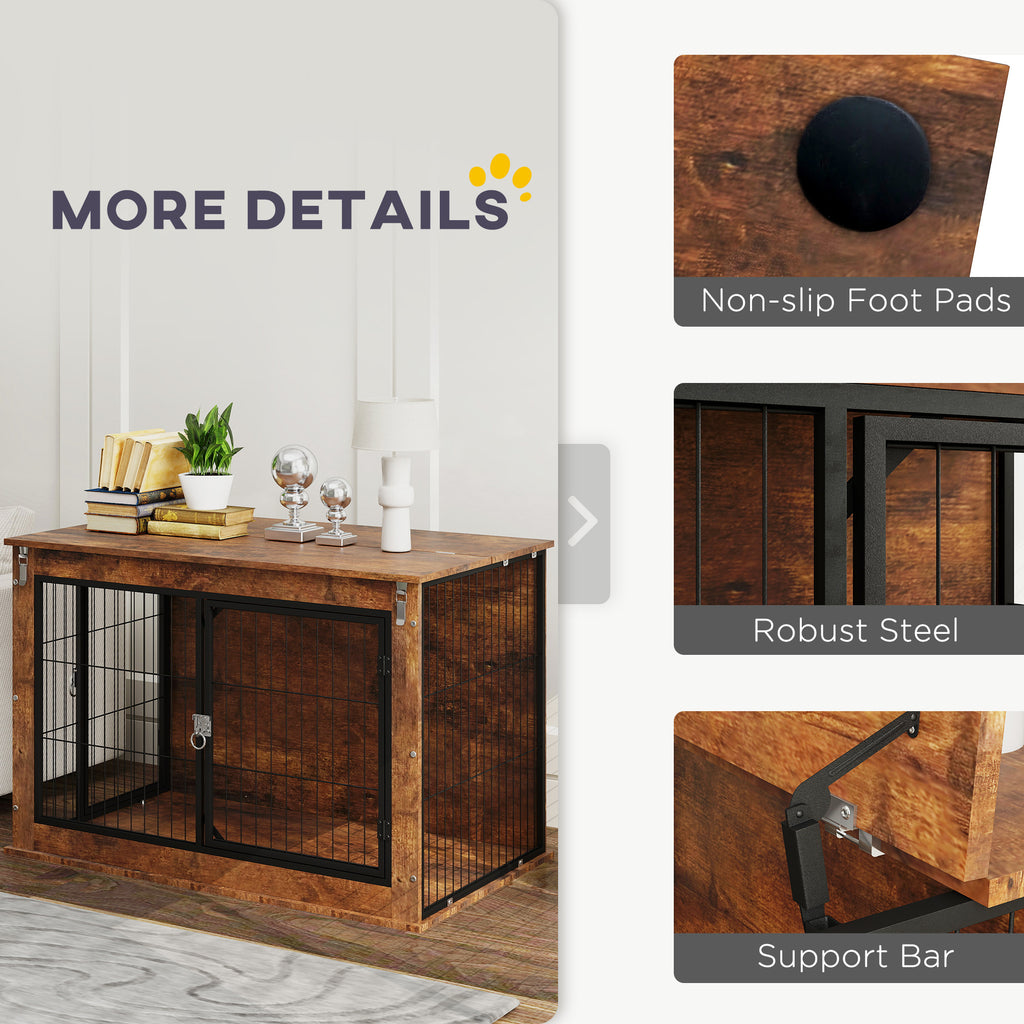 39" Dog Crate Furniture with Flip-up Top Opening, 2 Doors, Dog Kennel Furniture for Large Dogs, Rustic Brown
