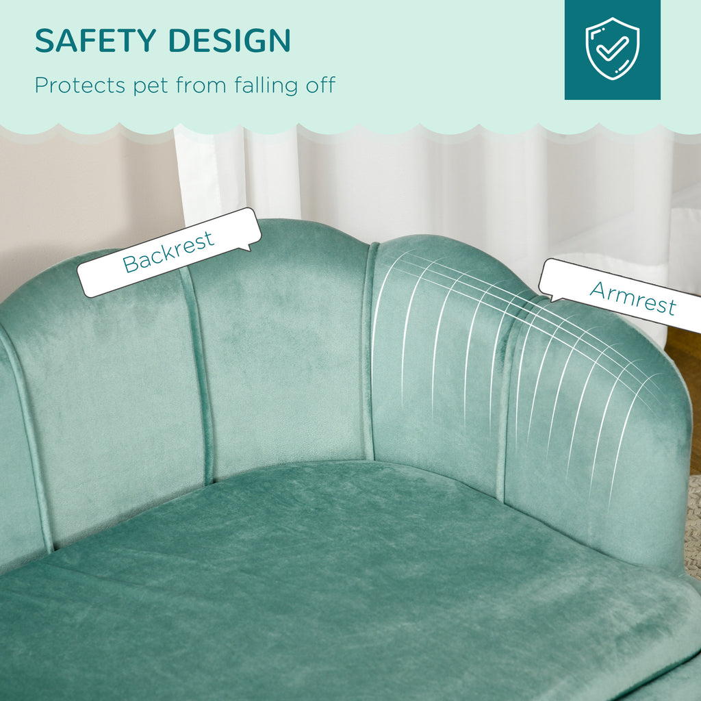 Pearl Design Pet Sofa for Medium and Large Sized Dogs, Pet Bed with Cushion and Solid Wood Legs, Green