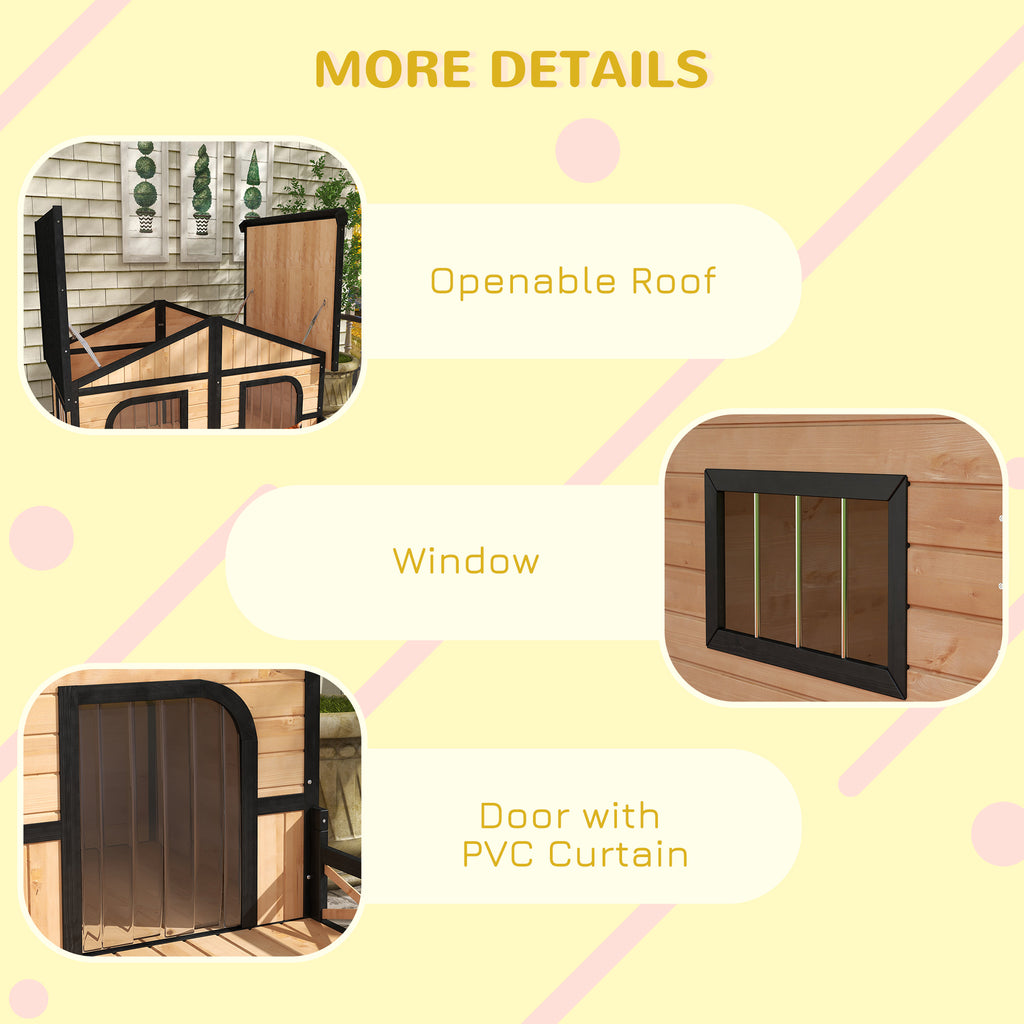 59x64x39 Large Wooden Dog House Raised Weatherproof Rustic Log Cabin Style Elevated Pet Shelter Porch Deck, Natural