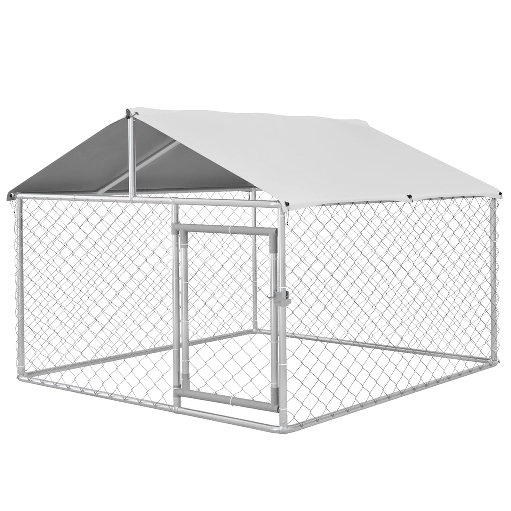 6.6' x 6.6' x 4.9' Dog Kennel Outdoor for Small Medium Dogs with Waterproof Roof, Silver