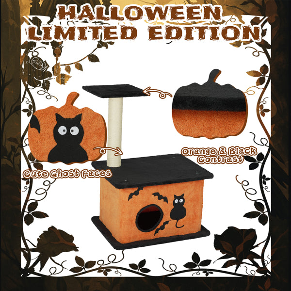 Halloween Cat Tree, Cat Tower Cat Tree For Indoor Cats With Spacious Cat Condo, Large Platform, Sisal Scratching Post, Orange & Black