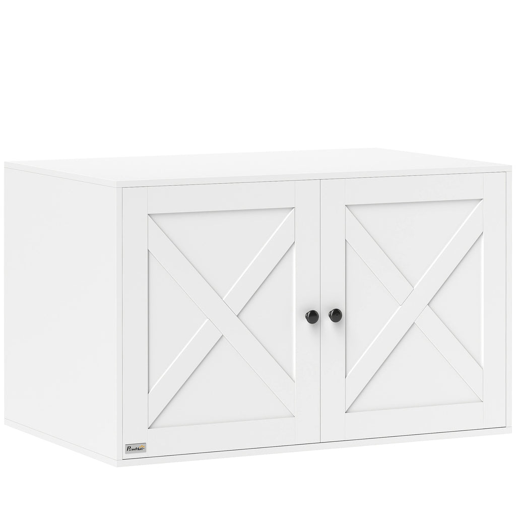 Cat Litter Box Enclosure With Barn Door, Cat Hole, 31.5 X 21 X 20, White