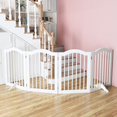 27.6 Height Tall Freestanding Pet Gate, 4 Panels Foldable Dog Gate, Solid Wood Folding Safety Fence Wooden Dog Gate With 2 Pcs Support Feet Ideal For Stairs, Doorways, Halls, Kitchens, Heavy Duty Gat